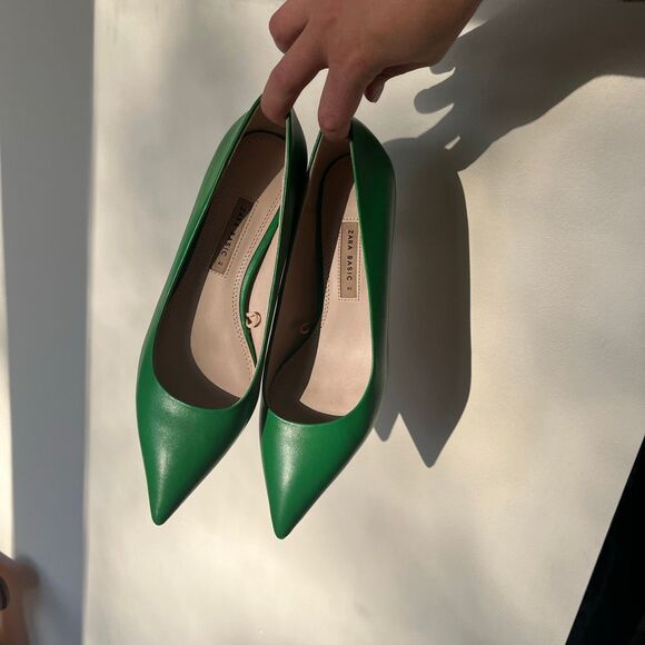 Zara Basics Emerald Green pointed toe Heels Size 10.5 - Picture 6 of 12
